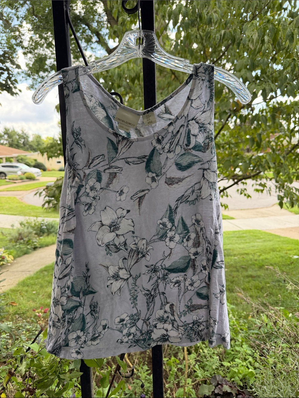Canyon River Blues White Floral Camisole with Green Print